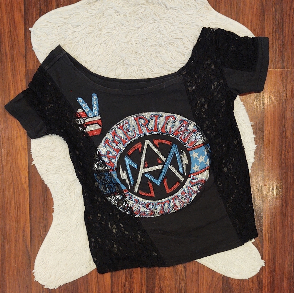 Affliction American Customs Bling Gems and Lace T-shirt
